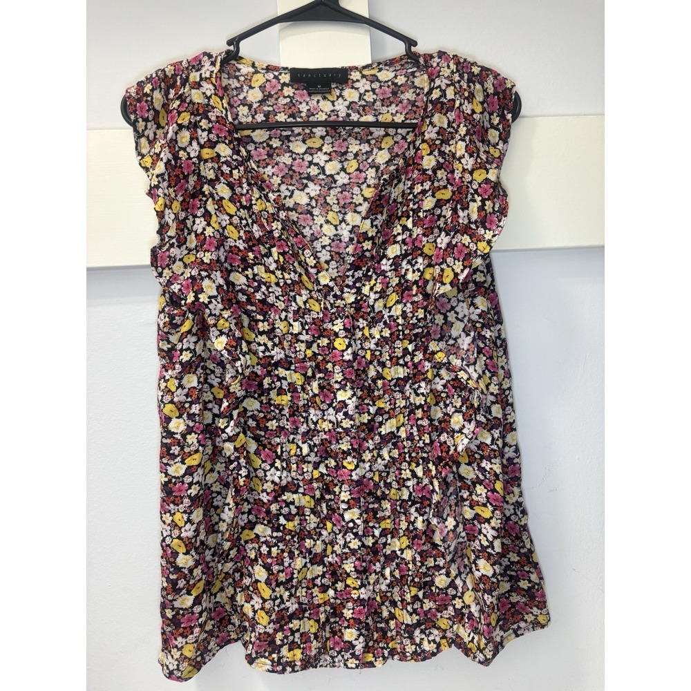 Sanctuary Floral Ruffle V-Neck Sleeveless Blouse B1499-RM719 Multi-Color Women M